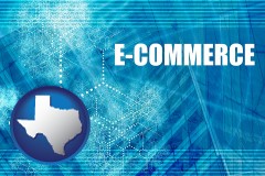 texas map icon and a conceptual e-commerce illustration