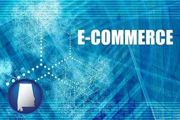 a conceptual e-commerce illustration - with Alabama icon